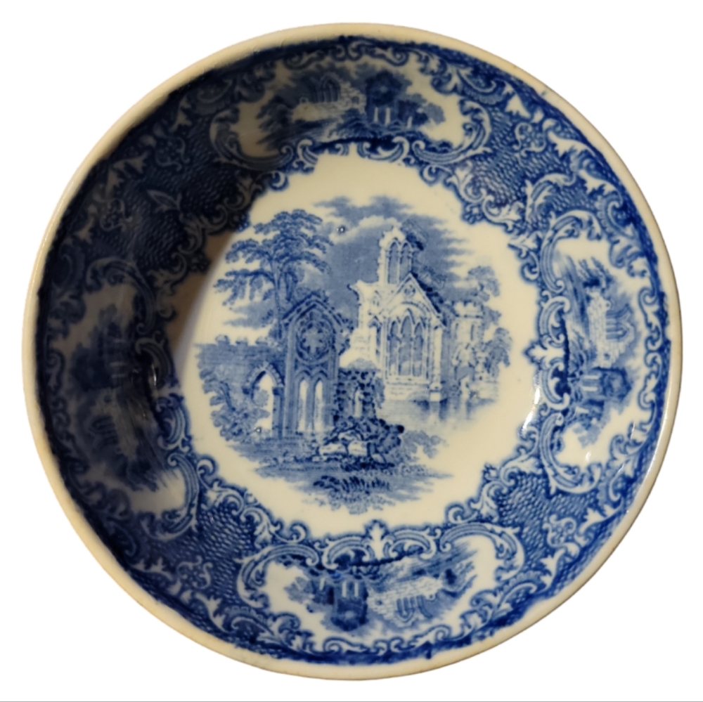 Antique c. 1890 Petrus Regout Maastricht Abbey Flow Blue Dessert Sauce Bowl
